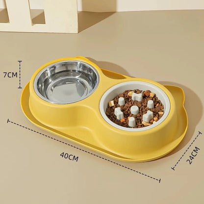 Anti-Ant Elevated Pet Bowl Set | Slow Feed + Water Bowl with Spill-Resistant Base